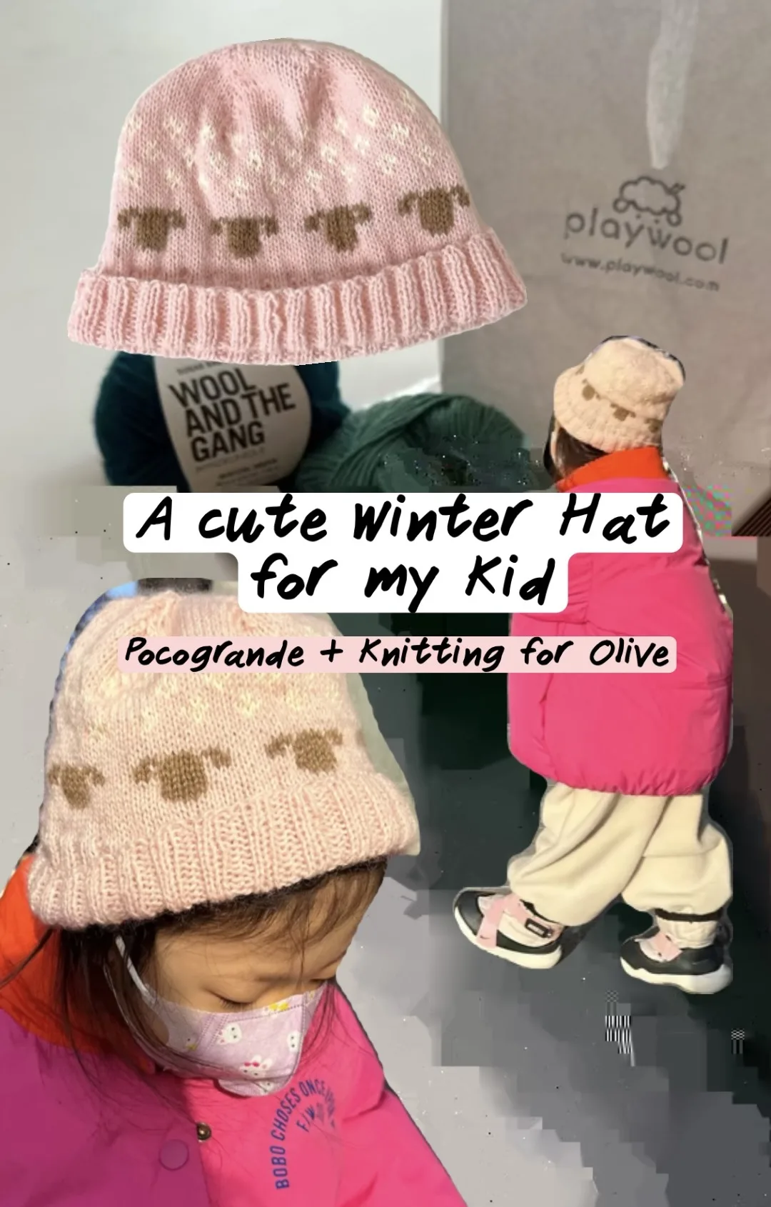 A Cute Korean Winter Hat I Knitted for My Kid, with Knitting for Olive Poppy Rose 🧶🌸